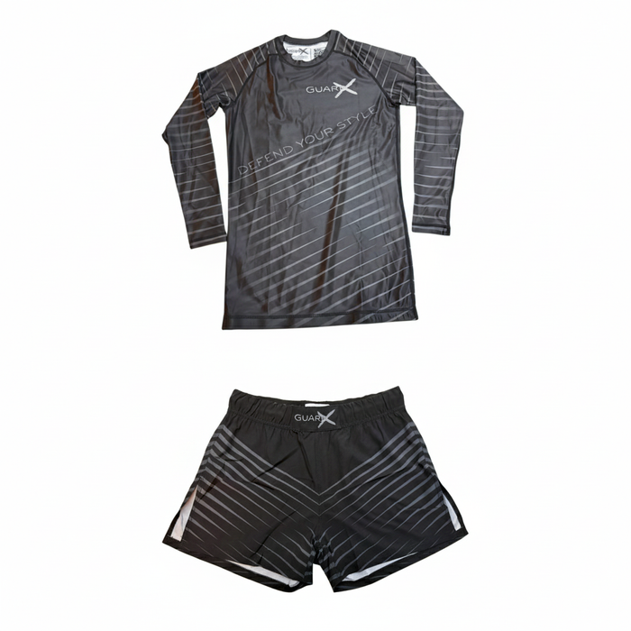 Elite-X Black Complete Set (Rashguard Long Sleeve + Short) - GuardxStore