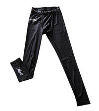 Black BJJ spats with GearX logo and Born to Fight waistband print, full length front view